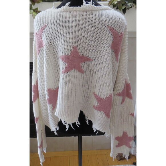 Polly & Esther Junior's Deconstructed Star Sweater Cream/Pink XL EUC - Picture 2 of 10